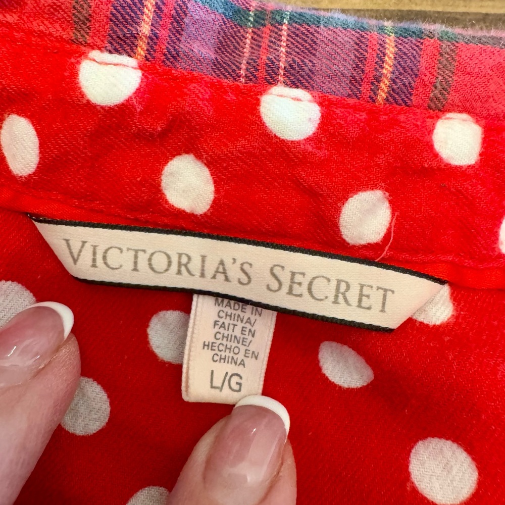 Victoria's Secret Women’s Plaid Pajama Set with Polka Dot Trim Size L - Picture 4 of 7